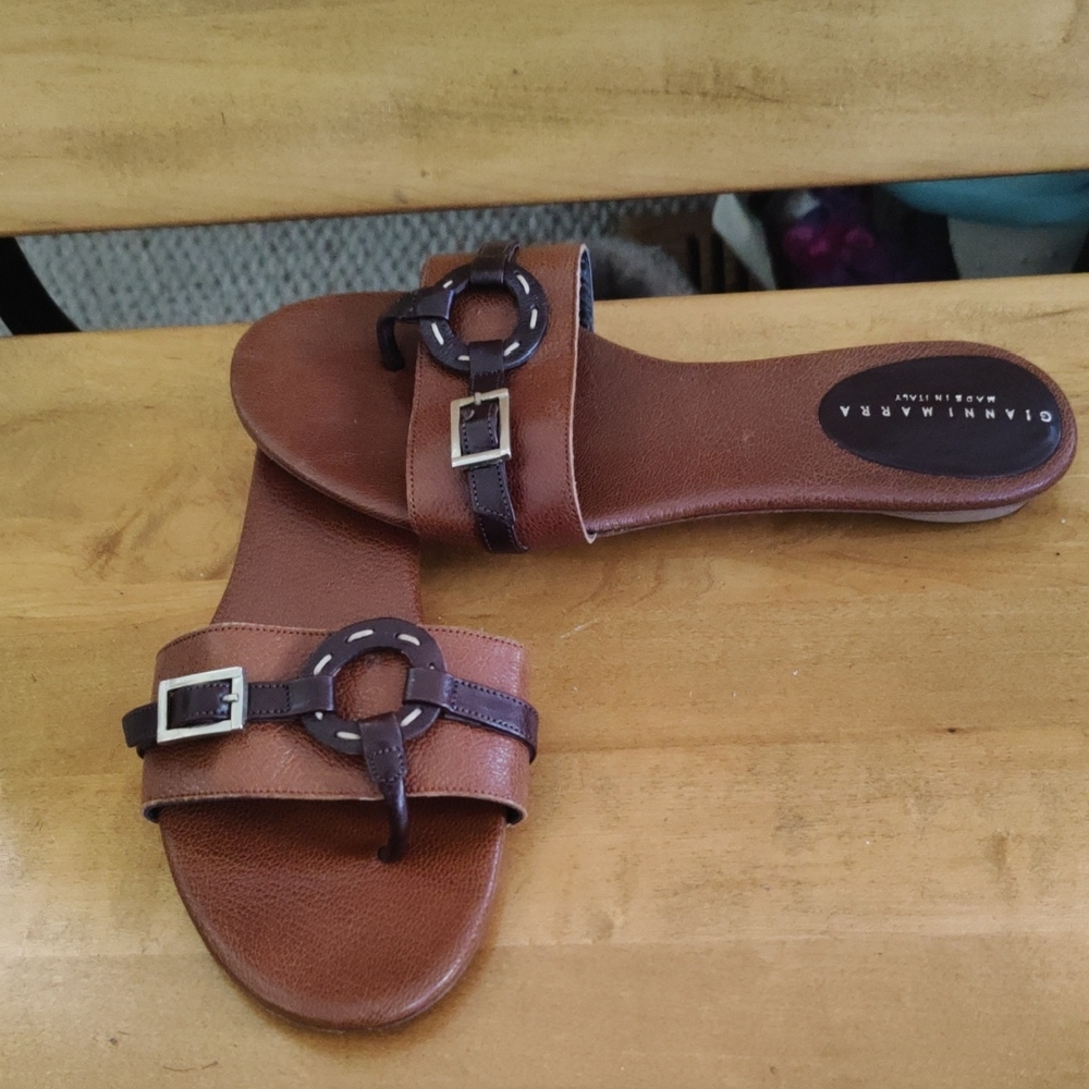 Gianni Marra  Brown Leather Slide Sandals Made In Italy Size 37